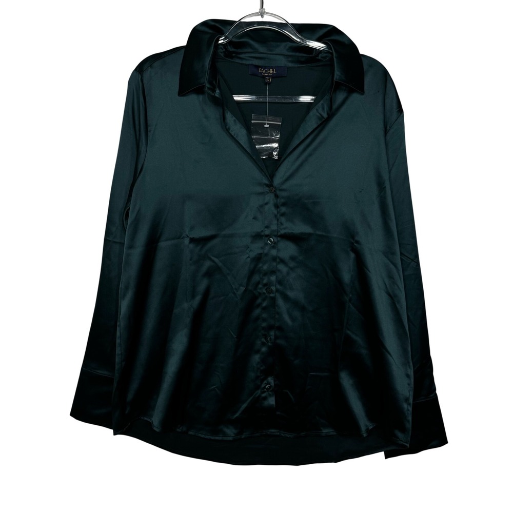 Rachel Roy Blouse Womens Large‎ Green New Satin Button Down Long Sleeve